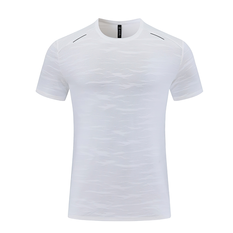 Casual white short sleeve basketball T-shirt for men, elastic and breathable, designed for comfort and freedom of movement during sports.